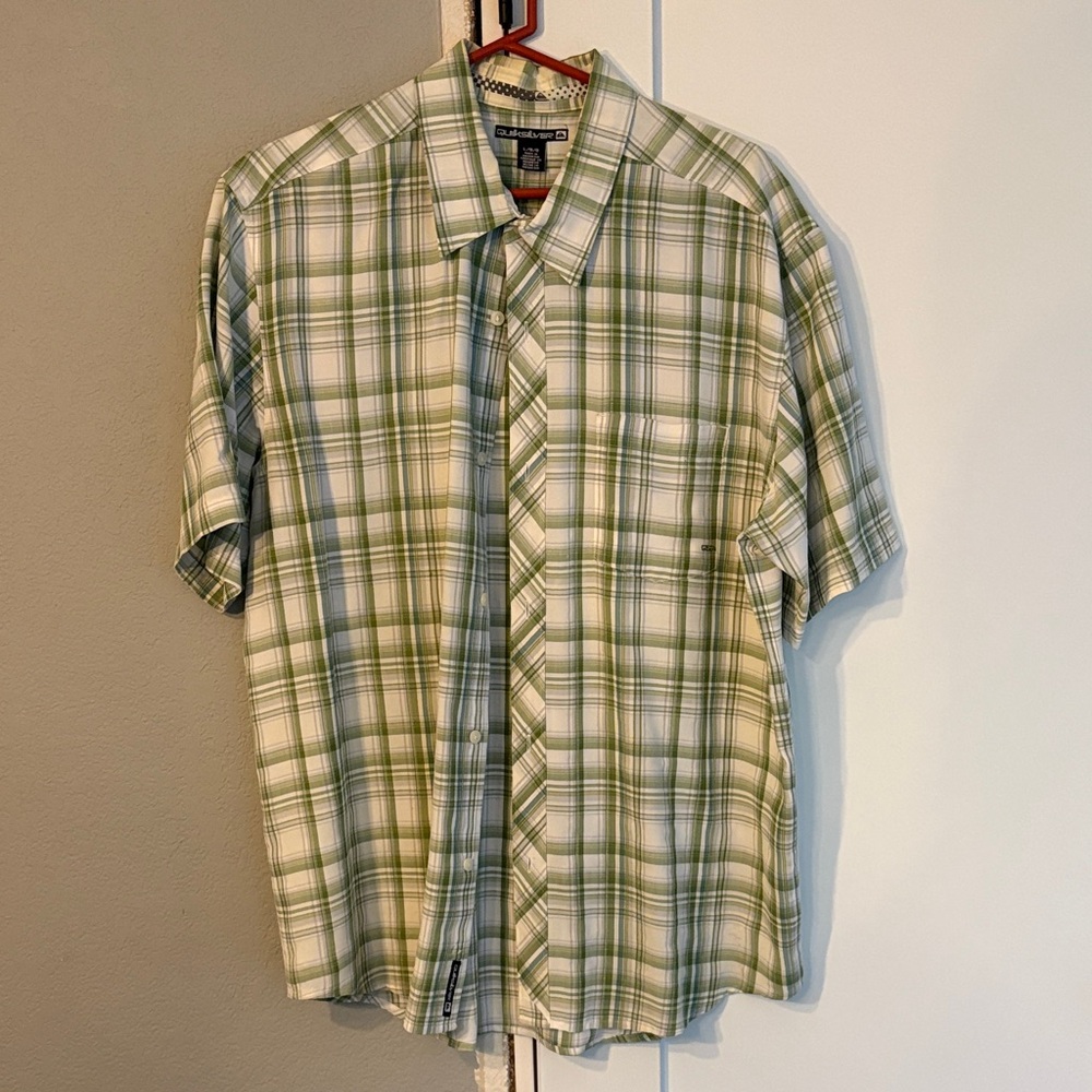 Quiksilver Olive and White Plaid Men's Shirt